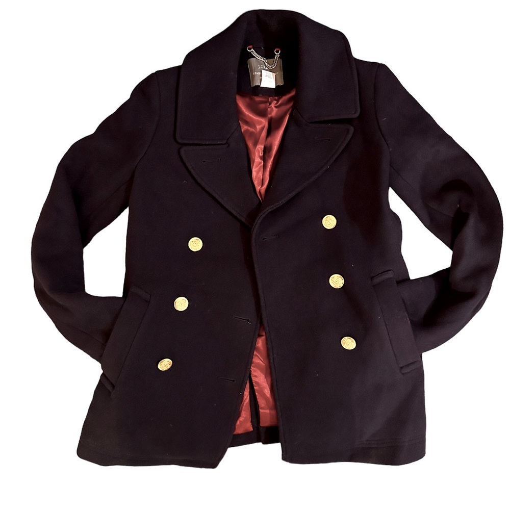 J.Crew Stadium Cloth Italian Wool Pea Coat Navy
